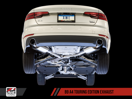 Touring Exhaust, Dual Outlet - Chrome Silver Tips For AWE Tuning B9 A4